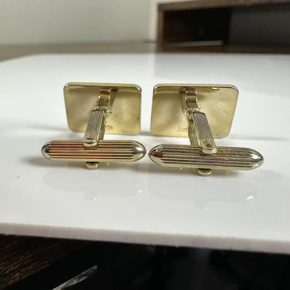 Vintage Burberrys Cufflinks Mens Gold Silver Tone Logo Rectangular Bullet Back